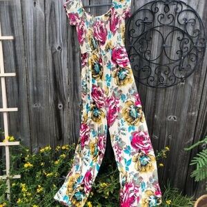 Land of Gypsies Floral Wide Leg Jumpsuit Women’s Size XL